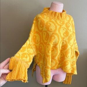 Free People Yin Yang Cozy Yellow Patterned Wool Alpaca Blend Sweater
